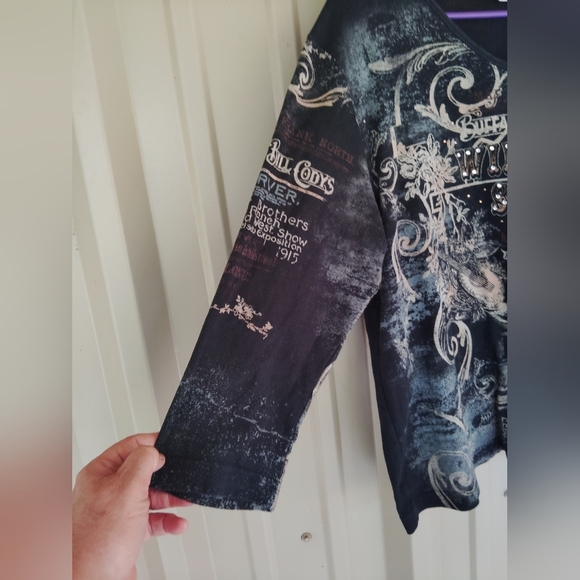 Women's Buffalo Bill Codys Embellished Jeweled Top Size Large Y2K Boho Western - Picture 3 of 5